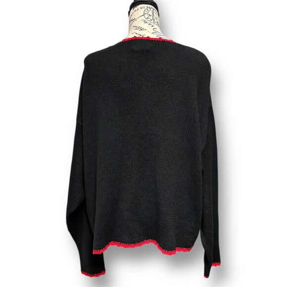 Vintage Nutcracker Christmas Cardigan Black Sweater Snowman Trees Embroidered XL - Picture 6 of 10